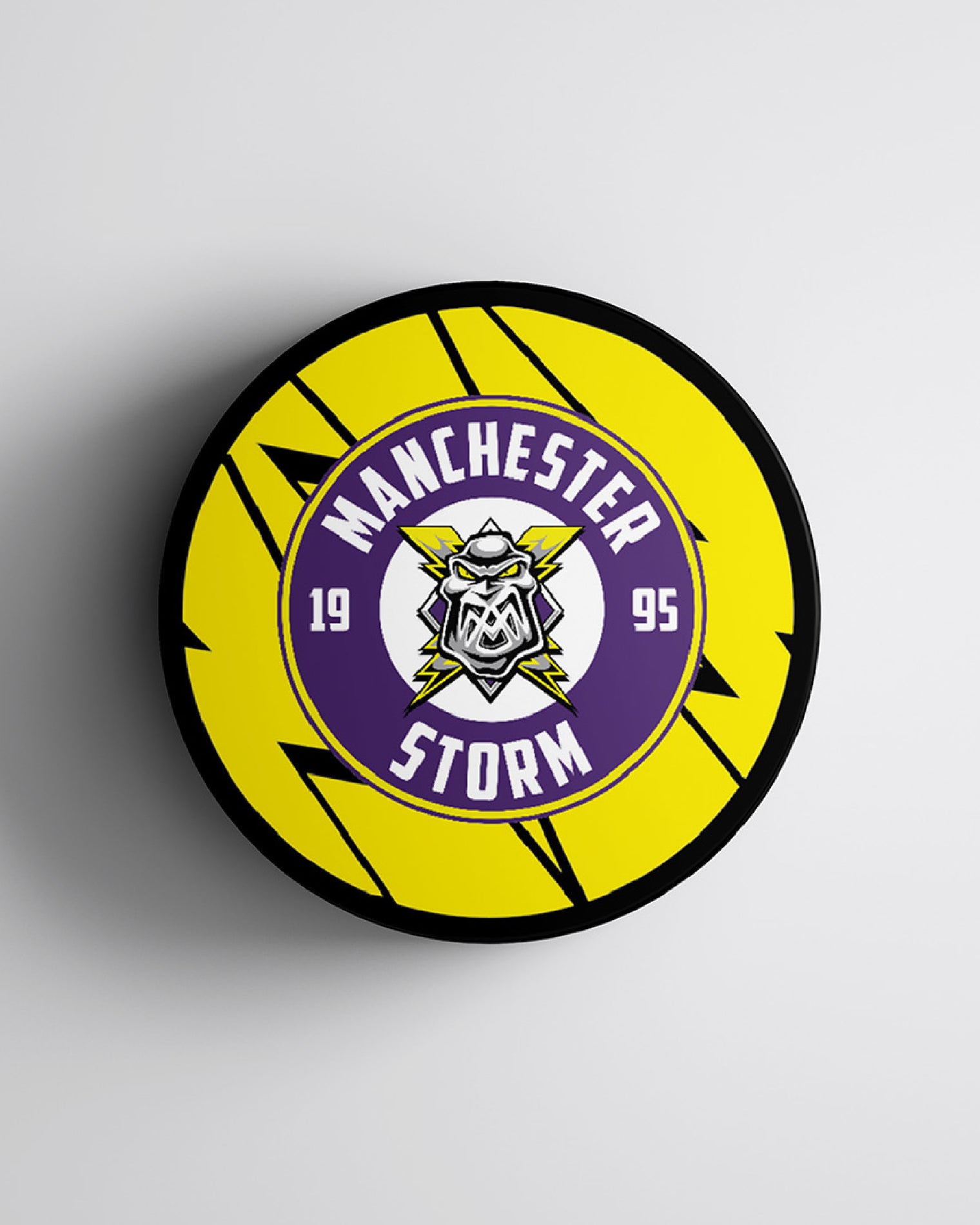 Manchester Storm 26-27 Yellow Logo Puck